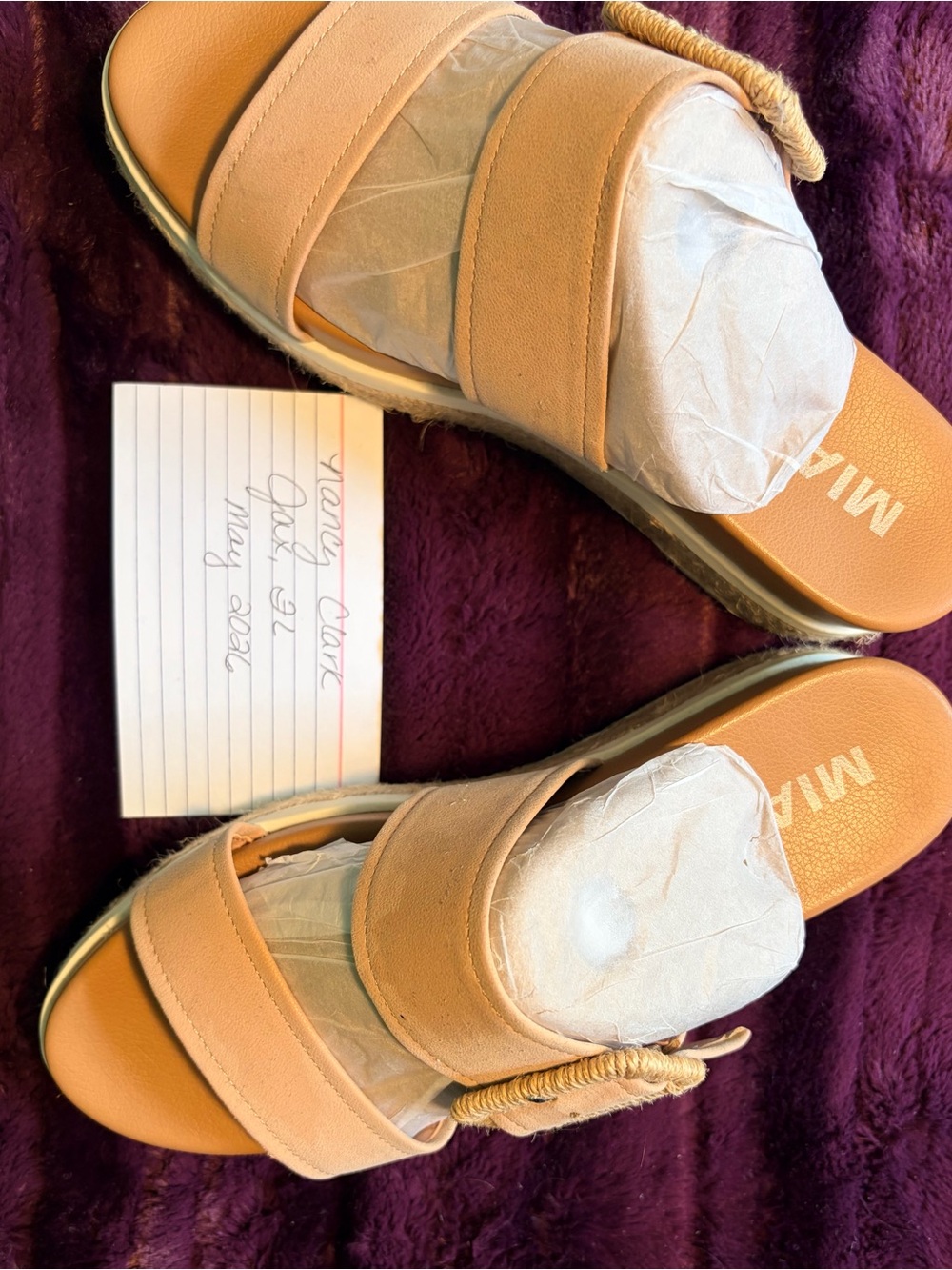 MIA Tan Double-Strap Slide Sandals with Rope Detail
